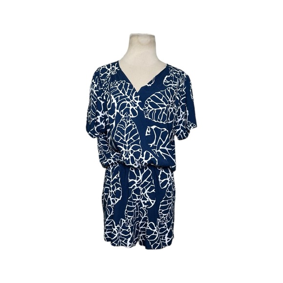Escapada blue white tropical print romper size medium - Picture 11 of 12